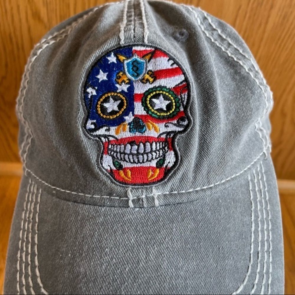 American Flag Skull‎ Patch Cap Adjustable Unisex … - image 3